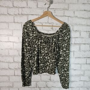 A.N.A. Green Floral Peasant Top, XS